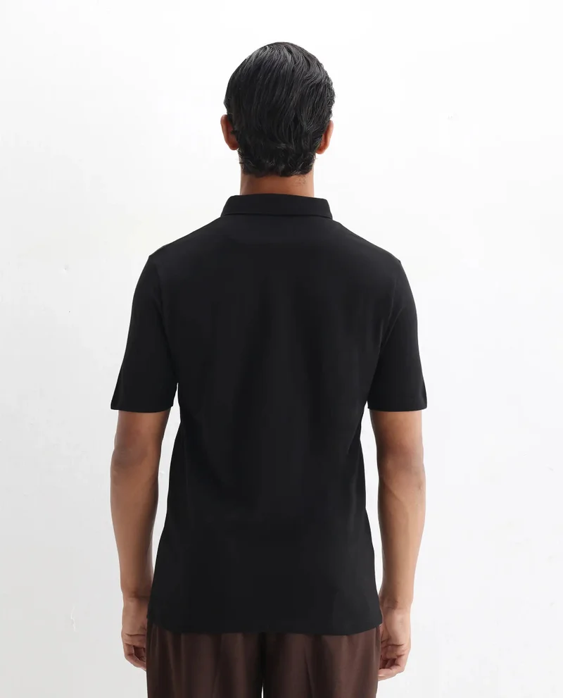 Rare Rabbit Rare Rabbit Men's Herval Black Cotton Fabric Collared Neck Half Sleeves Polo T-Shirt