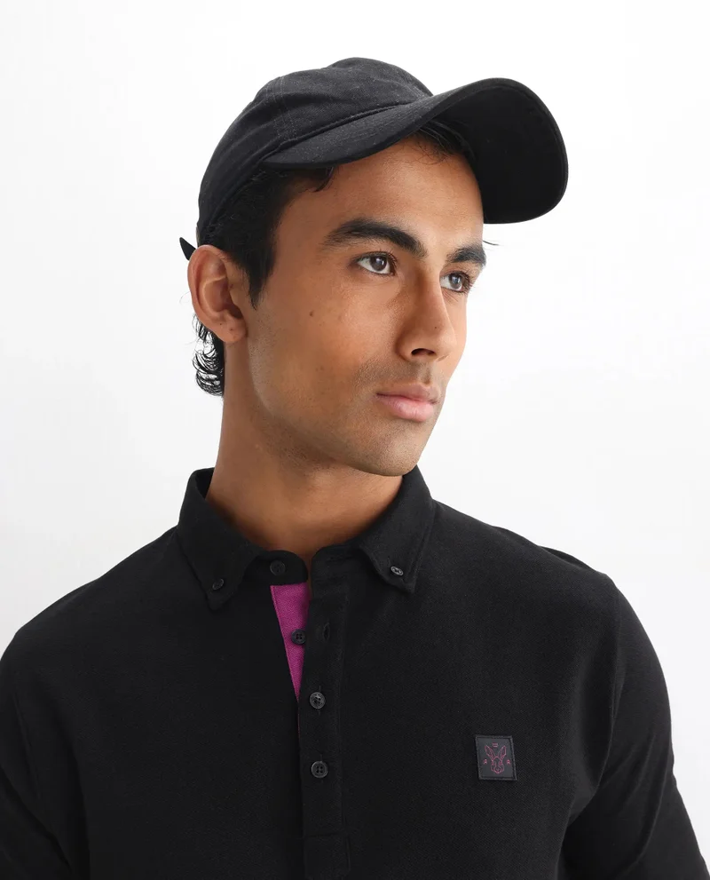 Rare Rabbit Rare Rabbit Men's Herval Black Cotton Fabric Collared Neck Half Sleeves Polo T-Shirt