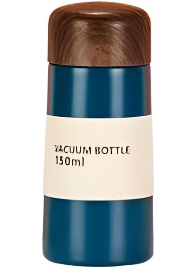 ترمس حراري صغير للقهوة والحليب والشاي، ترمس حراري صغير للمشروبات الساخنة والباردة، زجاجة مياه صغيرة من الفولاذ المقاوم للصدأ 304، قارورة مفرغة من الهواء للعمل، سعة 150 مل، لون (ازرق) - Image 1