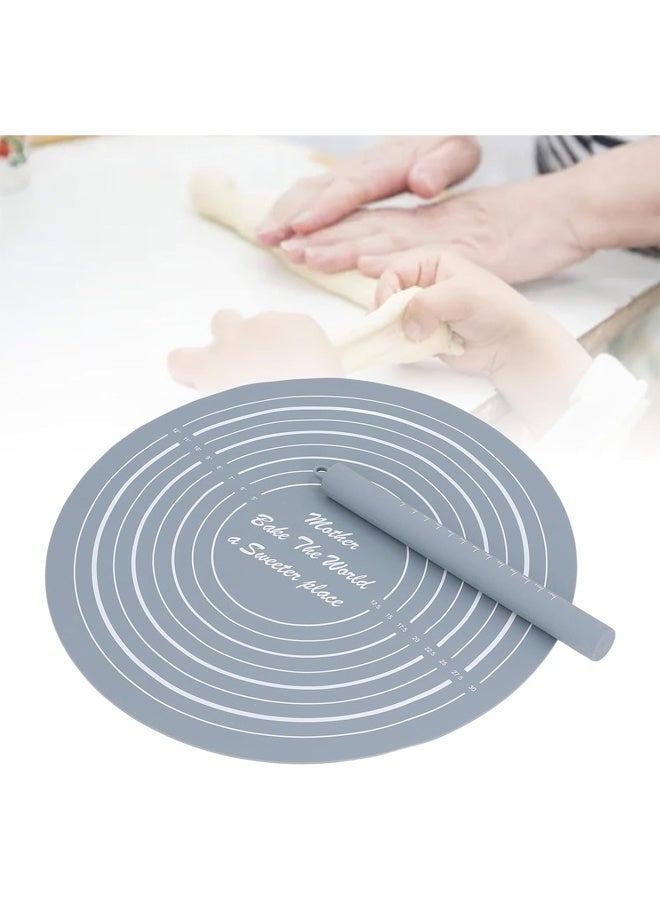 DUNISO Dough Roller Set with Measurements, Silicone Rolling Pin and Non Stick Baking Mat, Suitble for Best Pie Crust, Pasta and Pizza Dough (Gray)  - Image 1