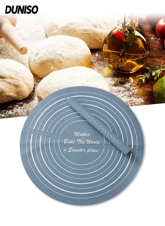 DUNISO Dough Roller Set with Measurements, Silicone Rolling Pin and Non Stick Baking Mat, Suitble for Best Pie Crust, Pasta and Pizza Dough (Gray) - Image 1