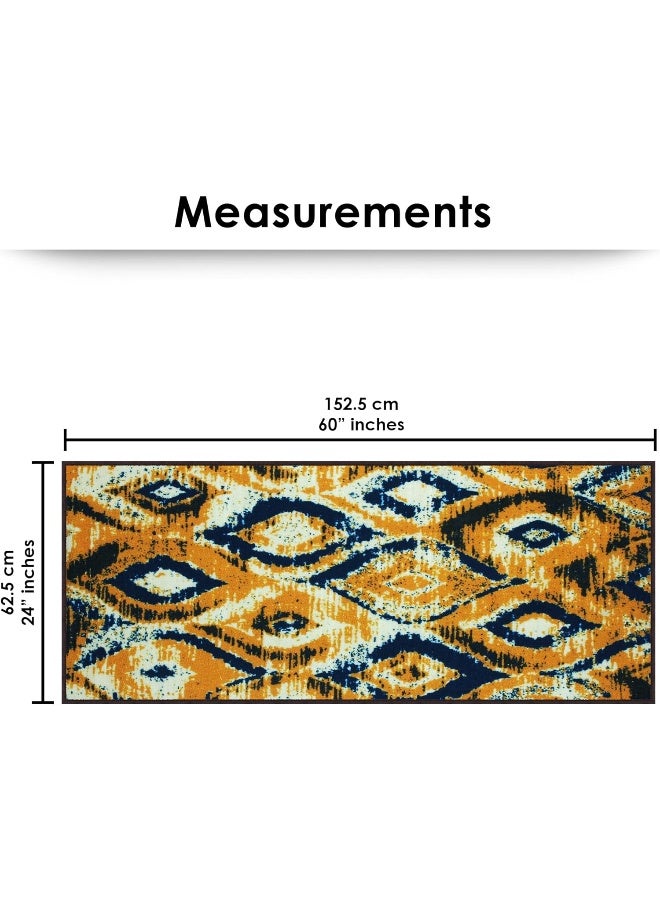 Story@Home Story@Home Carpet For Living Room Anti-Slip Washable Rugs For Living Room, Boho Rug, Abstract Print (Blue And Yellow, 60 X 150 Cm) - Image 2