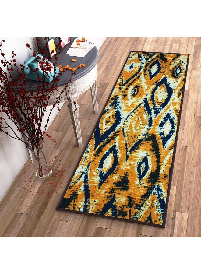 Story@Home Story@Home Carpet For Living Room Anti-Slip Washable Rugs For Living Room, Boho Rug, Abstract Print (Blue And Yellow, 60 X 150 Cm) - Image 1