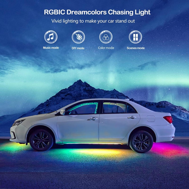 مجموعة إضاءة تحت السيارة ، أضواء RGB-IC تحت السيارة مع تأثير الرقص اللوني الحالم، 213 وضعية مشهد، تحكم عبر التطبيق والتحكم عن بُعد، 5 أوضاع موسيقية لأضواء LED لجميع السيارات - Image 2