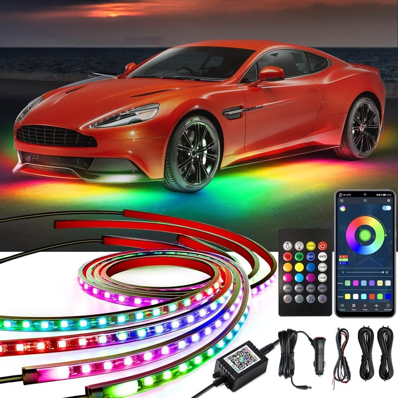 مجموعة إضاءة تحت السيارة ، أضواء RGB-IC تحت السيارة مع تأثير الرقص اللوني الحالم، 213 وضعية مشهد، تحكم عبر التطبيق والتحكم عن بُعد، 5 أوضاع موسيقية لأضواء LED لجميع السيارات - Image 1