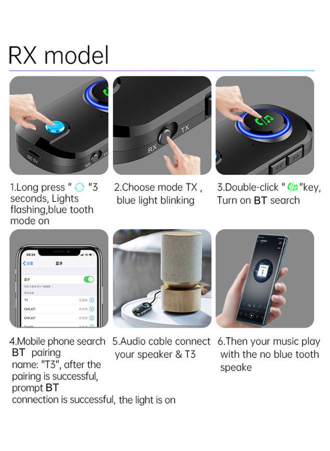 NIBEMINENT Bluetooth Transmitter Receiver T3 Black - Image 4