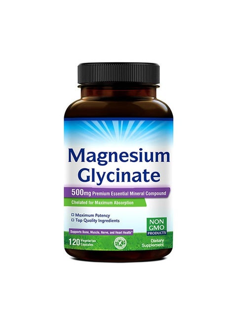 High Absorption Magnesium Glycinate Capsules 120 Capsules, Vegetable Cellulose Capsule, Supports Bone, Muscle, Nerve and Heart Health, Pure and Natural Dietary Supplement