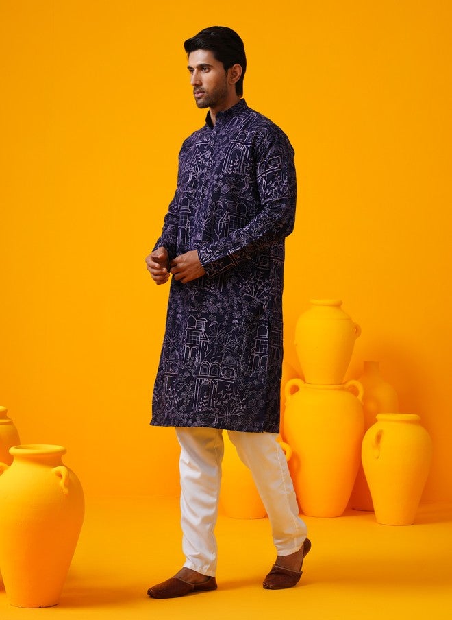 Sojanya Floral Embroidered Kurta and Pyjama Set for Men - Image 3