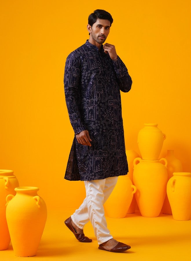 Sojanya Floral Embroidered Kurta and Pyjama Set for Men - Image 1