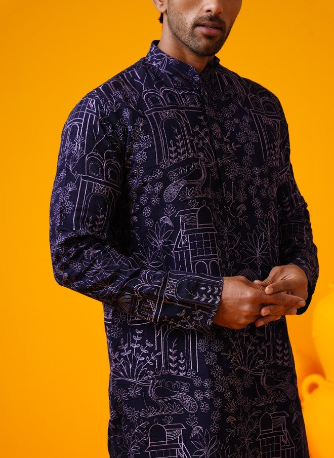 Sojanya Floral Embroidered Kurta and Pyjama Set for Men - Image 2