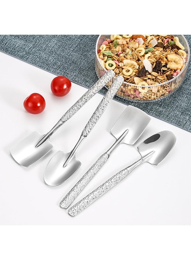 4 Pcs Stainless Steel Hammer Pattern Shovel Square Spoon for Watermelon Dessert Ice Cream Thick Cute Small - Image 2