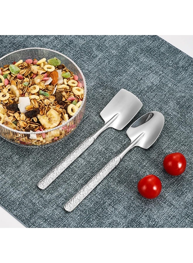 4 Pcs Stainless Steel Hammer Pattern Shovel Square Spoon for Watermelon Dessert Ice Cream Thick Cute Small - Image 4