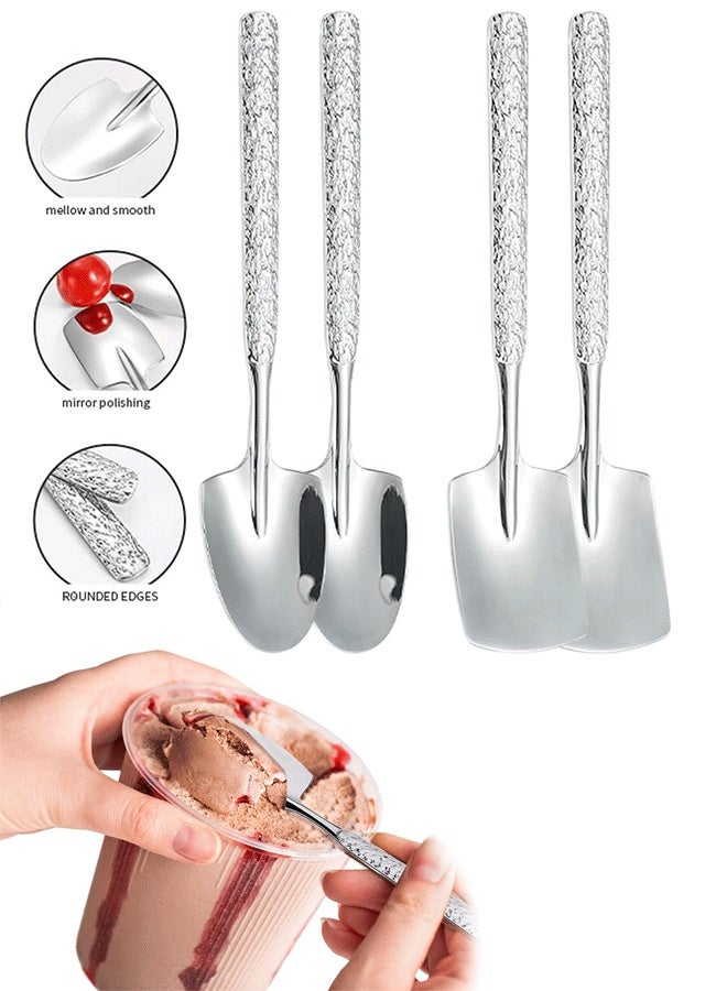 4 Pcs Stainless Steel Hammer Pattern Shovel Square Spoon for Watermelon Dessert Ice Cream Thick Cute Small - Image 1