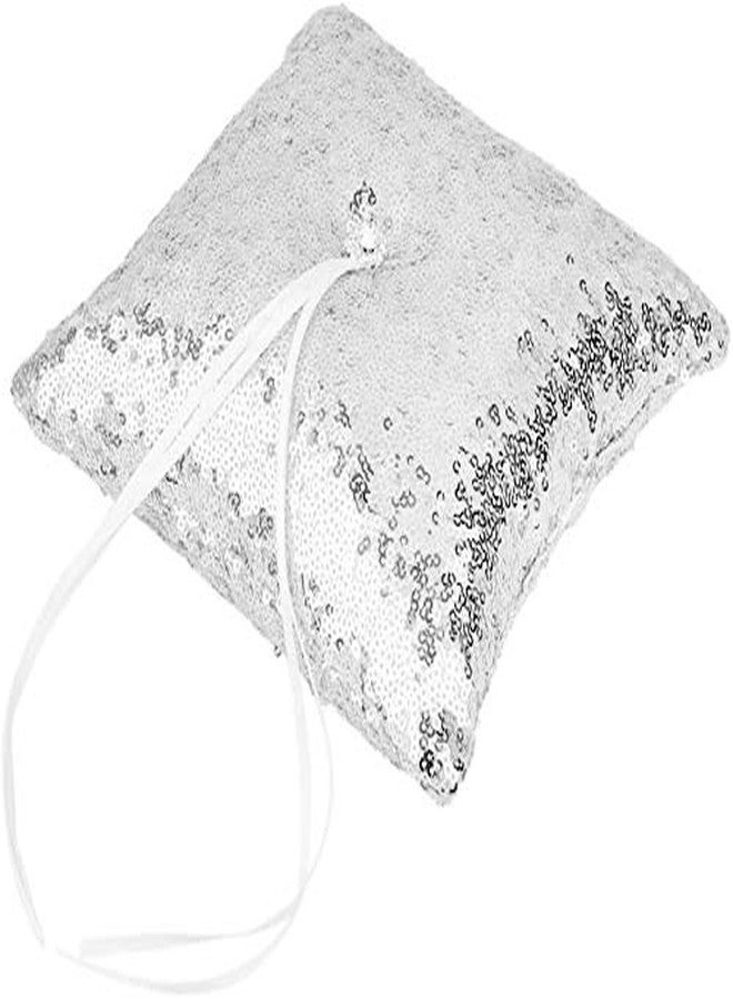 koTTIYA Wedding Bearer Pillow Sequin Decorative Pillow Ring Bearer Pillow Romantic Cushion for Ceremony Wedding Party Home Decor - Silver - Image 4