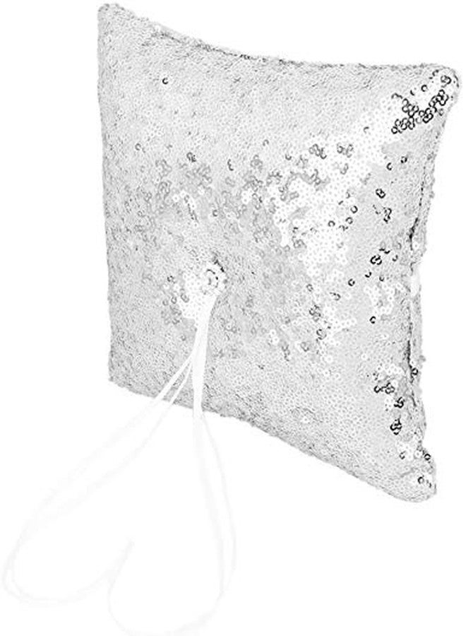 koTTIYA Wedding Bearer Pillow Sequin Decorative Pillow Ring Bearer Pillow Romantic Cushion for Ceremony Wedding Party Home Decor - Silver - Image 5