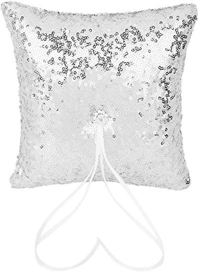 koTTIYA Wedding Bearer Pillow Sequin Decorative Pillow Ring Bearer Pillow Romantic Cushion for Ceremony Wedding Party Home Decor - Silver - Image 1