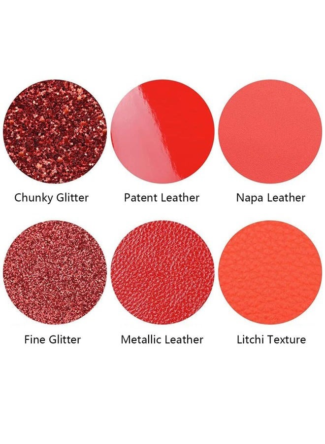 Litchi 6 Pieces/Set 8x12 Inch (21cm x 30cm) A4 Bundle Leather Sheets Mixed Red Series Sparkle Fine Chunky Glitter Patent Metallic Faux Leather Fabric for Bow Earring Making DIY Craft - Image 3