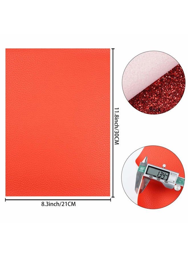 Litchi 6 Pieces/Set 8x12 Inch (21cm x 30cm) A4 Bundle Leather Sheets Mixed Red Series Sparkle Fine Chunky Glitter Patent Metallic Faux Leather Fabric for Bow Earring Making DIY Craft - Image 2