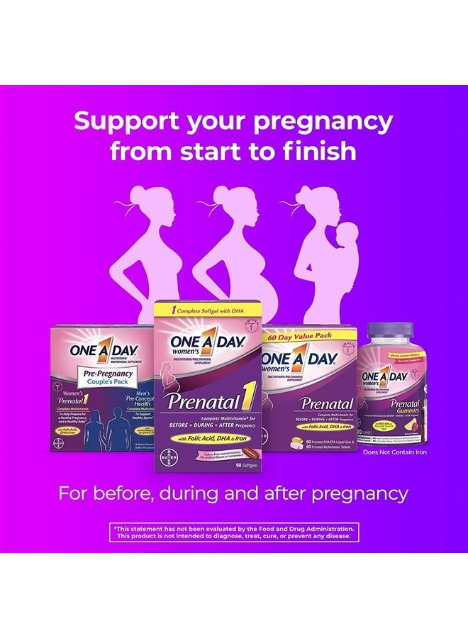 One A Day Women's Prenatal 1 Multivitamin, Supplement for Before, During, and Post Pregnancy, Including Vitamins A, C, D, E, B6, B12, and Omega-3 DHA, 90 Count - Image 2