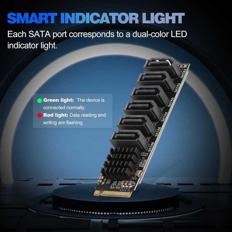 foxaa M.2 to SATA Adapter, M Key to SATA3.0 Card, ASMedia ASM1166 Chip, Support SSD and HDD for Desktop PC with LED Indicator, Tools Included - Image 3