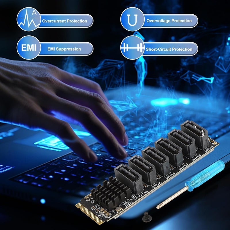 foxaa M.2 to SATA Adapter, M Key to SATA3.0 Card, ASMedia ASM1166 Chip, Support SSD and HDD for Desktop PC with LED Indicator, Tools Included - Image 5