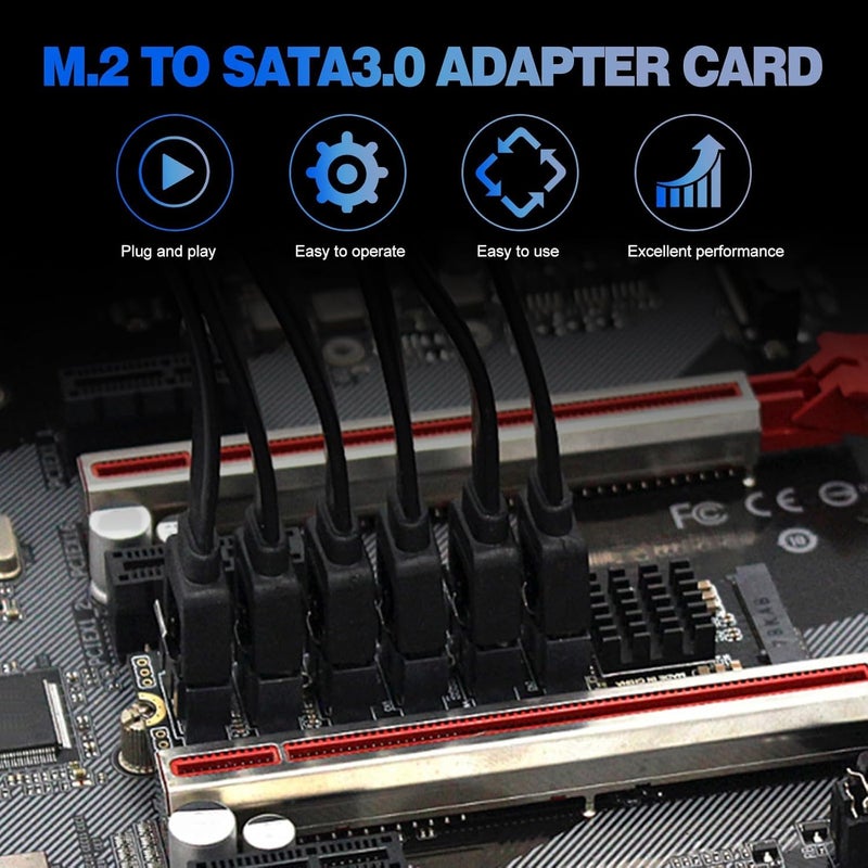 foxaa M.2 to SATA Adapter, M Key to SATA3.0 Card, ASMedia ASM1166 Chip, Support SSD and HDD for Desktop PC with LED Indicator, Tools Included - Image 2
