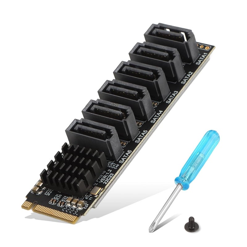 foxaa M.2 to SATA Adapter, M Key to SATA3.0 Card, ASMedia ASM1166 Chip, Support SSD and HDD for Desktop PC with LED Indicator, Tools Included - Image 1