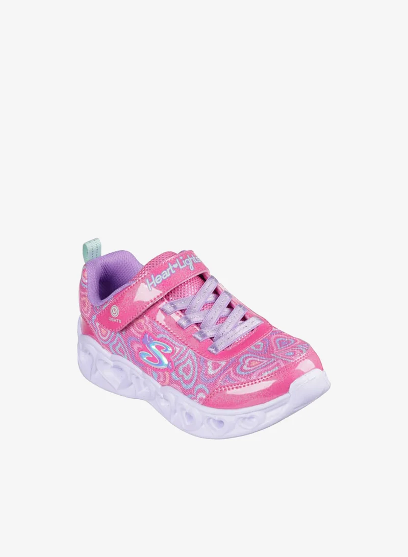 SKECHERS Girls' Heart Print Light-Up Sneakers With Hook And Loop Closure - Heart Lights