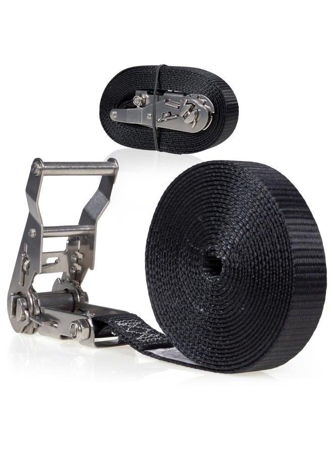 US Cargo Control , Stainless Steel Ratchet Strap Tie Down, 1 Inch Wide X 15 Foot Long, Black Tie Down Strap, Stainless Steel Wide Handle Ratchet, Dependable Utility Strap to Secure Cargo, 2 Pack - Image 1