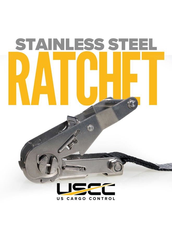 US Cargo Control , Stainless Steel Ratchet Strap Tie Down, 1 Inch Wide X 15 Foot Long, Black Tie Down Strap, Stainless Steel Wide Handle Ratchet, Dependable Utility Strap to Secure Cargo, 2 Pack - Image 5