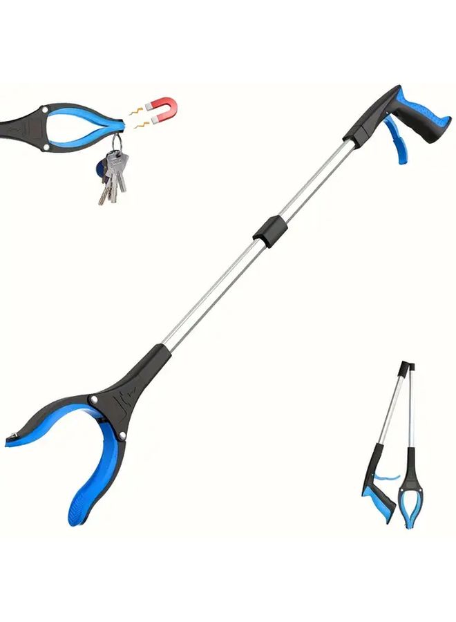 Blue Foldable 32 Inch Grab Tool with 4 Inch Wide Claw and Magnetic Tip for Elderly Use - Image 2