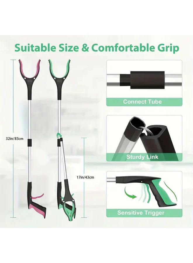 Blue Foldable 32 Inch Grab Tool with 4 Inch Wide Claw and Magnetic Tip for Elderly Use - Image 1