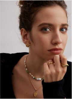 Silver Pearl Necklace with Green crystal macadam, S925 Sterling Silver, Vintage Gold, only one necklace