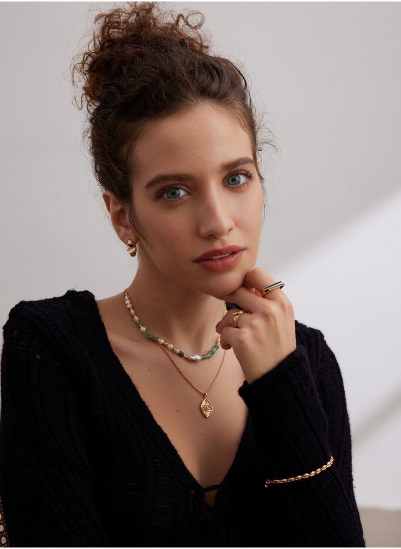 Miluraining - Silver Pearl Necklace with Green crystal macadam, S925 Sterling Silver, Vintage Gold, only one necklace - Image 1