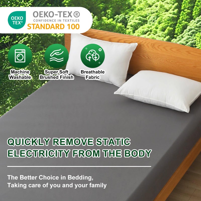 Ivellow Grounding Sheets Queen 10% Pure Silver Fiber 90% Organic Cotton Fitted Sheet Queen Size 16â€ Deep Pocket Soft Grounded Sheets Earth Connected Bedding Fitted Earth Sheet with Grounding Cord Grey - Image 4