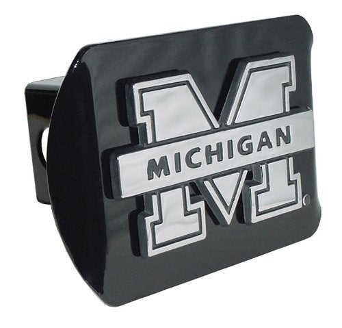 Michigan Wolverines Black Metal Trailer Hitch Cover with Chrome Metal Logo