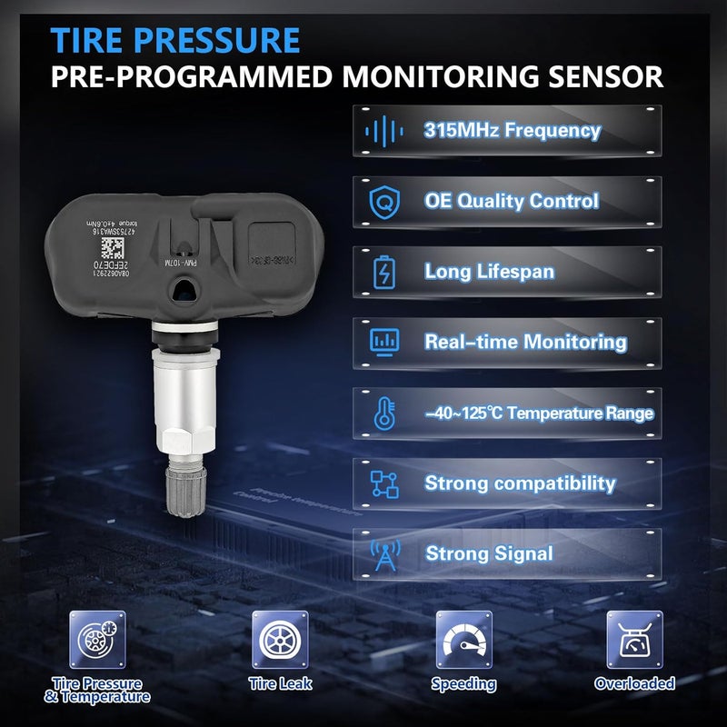POHILA TPMS Sensor 4-Pack for Honda Accord, CR-V, and Fit - 315MHz Replacement - Image 2