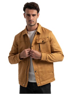 clever Men's Gabardine Jacket -With Collar With Fur- Camel  - Image 1