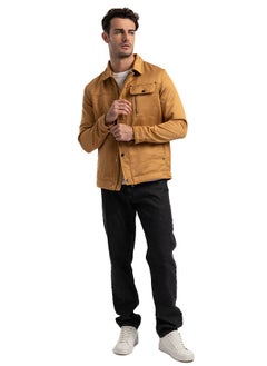 clever Men's Gabardine Jacket -With Collar With Fur- Camel  - Image 4