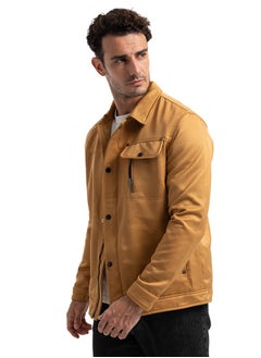 clever Men's Gabardine Jacket -With Collar With Fur- Camel  - Image 2