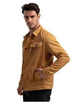 clever Men's Gabardine Jacket -With Collar With Fur- Camel  - Image 5