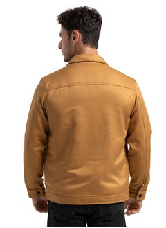 clever Men's Gabardine Jacket -With Collar With Fur- Camel  - Image 3