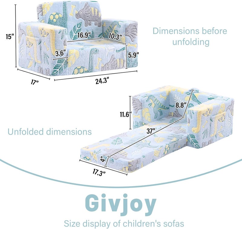 Givjoy كرسي الأطفال الصغار أريكة الأطفال، كرسي ذو ذراعين مريح 2 في 1 مع غطاء قابل للإزالة والغسل ومقبض حمل، كرسي قراءة قابل للتحويل أريكة الأطفال الصغار للبنات والبنين - Image 3