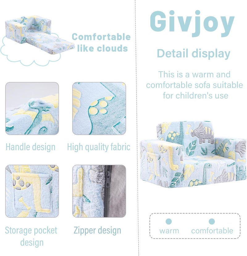 Givjoy كرسي الأطفال الصغار أريكة الأطفال، كرسي ذو ذراعين مريح 2 في 1 مع غطاء قابل للإزالة والغسل ومقبض حمل، كرسي قراءة قابل للتحويل أريكة الأطفال الصغار للبنات والبنين - Image 5