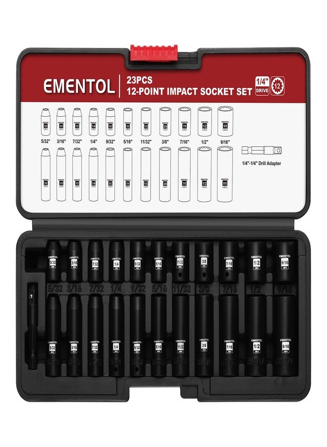 EMENTOL 1/4" Drive Impact Socket Set, 23 Pieces Deep & Shallow Socket Set, SAE 5/32"-9/16", 12 Point CR-V, Includes Drill Bit Adapter - Image 3