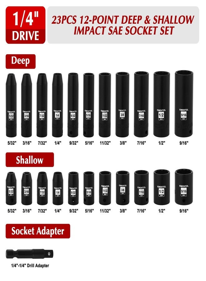 EMENTOL 1/4" Drive Impact Socket Set, 23 Pieces Deep & Shallow Socket Set, SAE 5/32"-9/16", 12 Point CR-V, Includes Drill Bit Adapter - Image 4