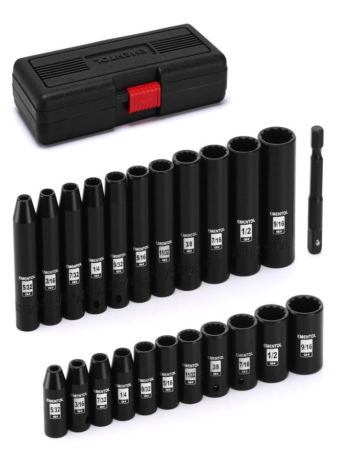 EMENTOL 1/4" Drive Impact Socket Set, 23 Pieces Deep & Shallow Socket Set, SAE 5/32"-9/16", 12 Point CR-V, Includes Drill Bit Adapter - Image 2