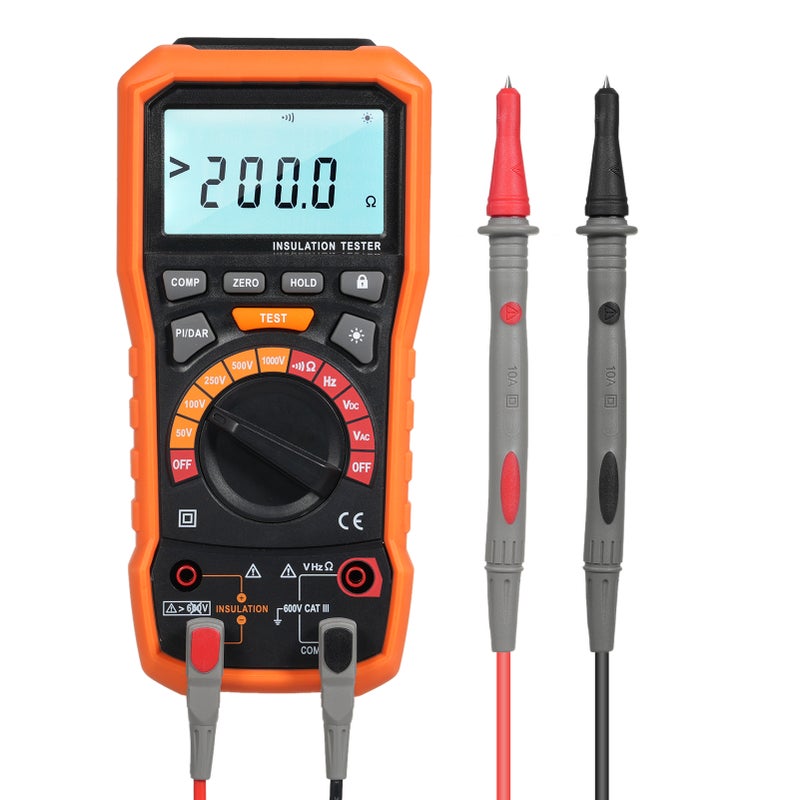 Insulation Resistance Tester 50/100/250/500/1000V Megohmmeter and Multimeter with 2 Test Leads Alligator Clips Measurement AC/DC Voltage Frequency Conduct Low Resistance - Image 4