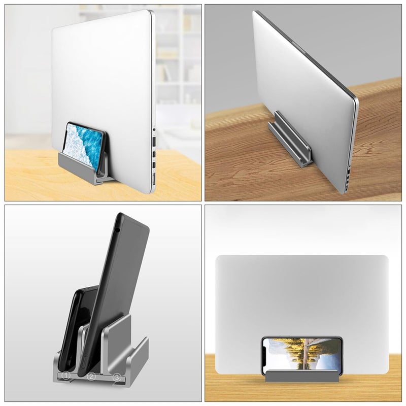 Aluminum Vertical Laptop Stand Adjustable Gray Three Slot Desktop Holder - Image 3