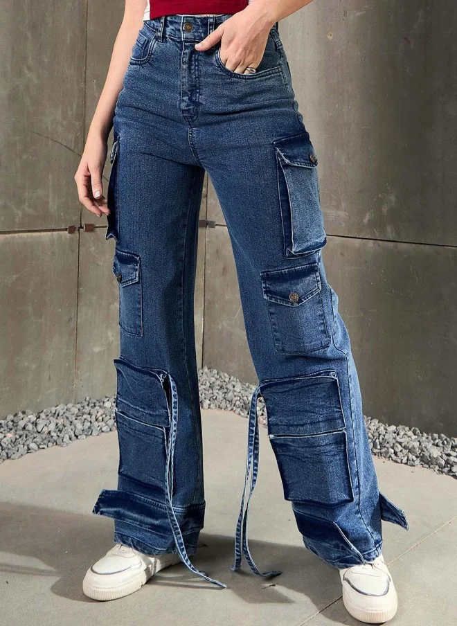 ساسافراس Cargo Jeans for Women in Medium Blue